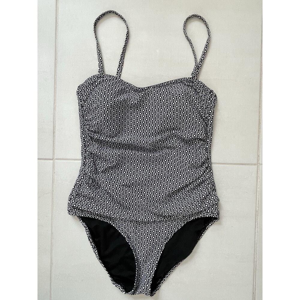 DKNY Swim One Piece Swimsuit Shirred Multicolor Print Padded Swimwear